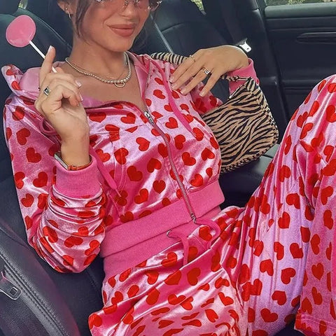 Love Printed Hooded Cardigan